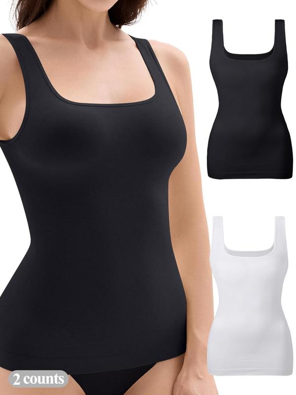 2 3 Pcs Women's Tummy Control Shapewear Tank Tops, Seamless Square Neck Compression Tops, Slimming Body Shapewear, Solid Backless Shaper Black Friday All Saints' Day Chrismas